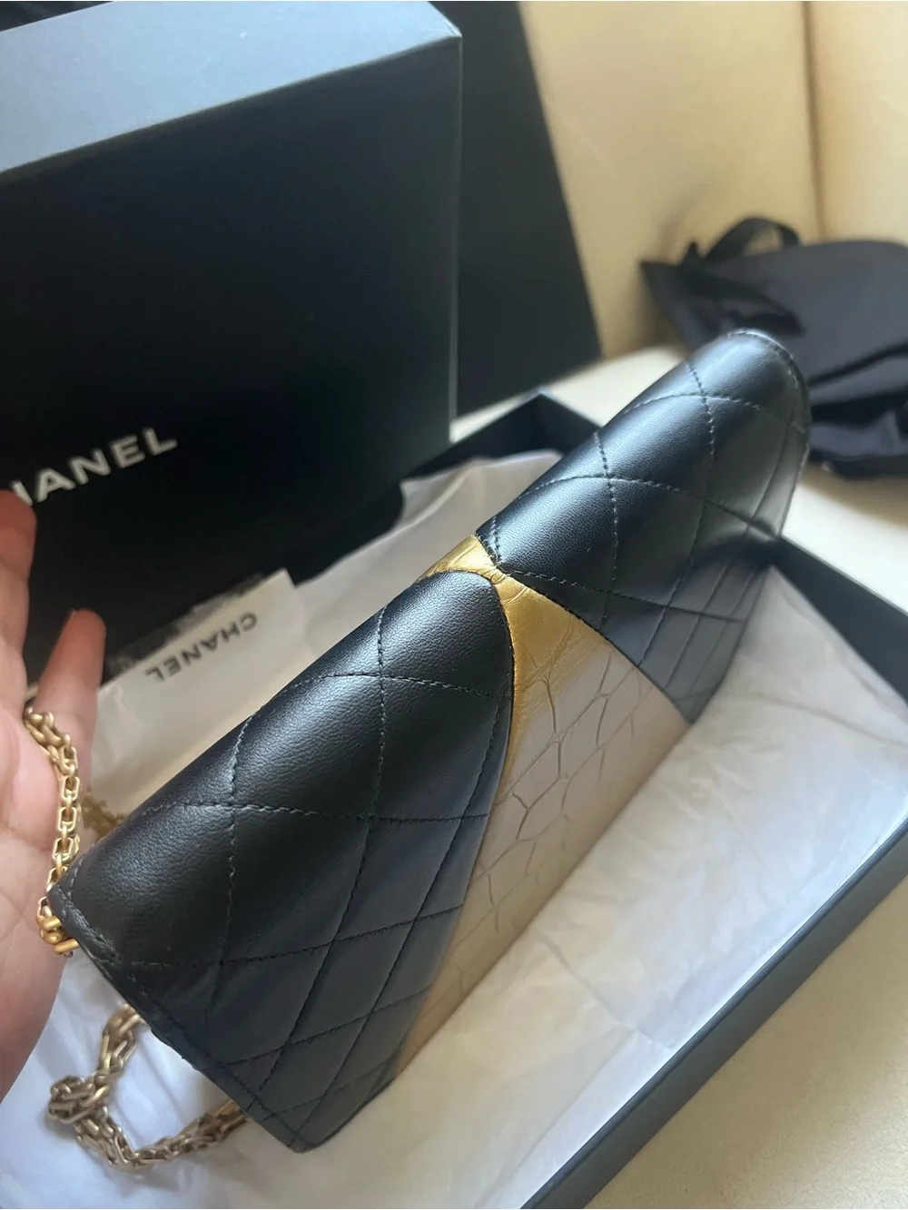Chanel Reissue 2.55 crocodile Embossed and Lambskin leather WOC crossbody